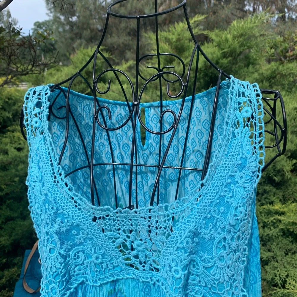 Bohemian Blue and Green Sleeveless Dress - Picture 3 of 7